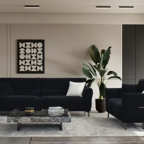 Albany Sofa Range In Black Lux Boucle Fabric