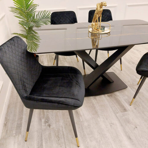 Apollo 1.6m Black Dining Table with Black Sintered Stone Top detail image