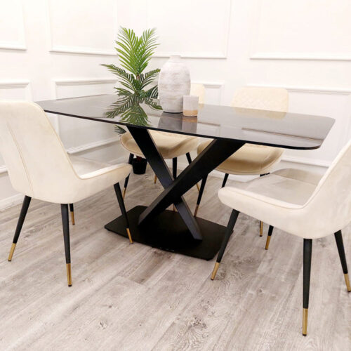 Apollo 1.6m Black Dining Table with Black Sintered Stone Top detail image