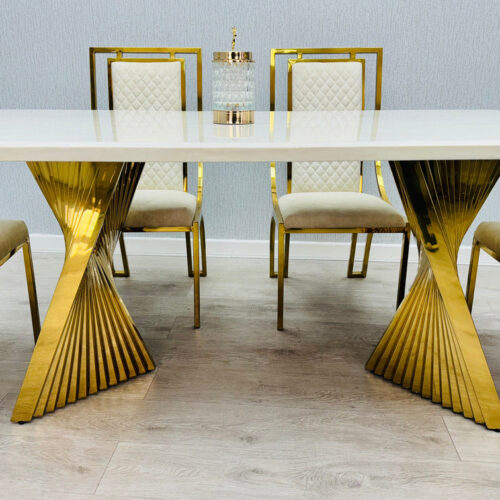 Ravello 160cm Cream & Gold Marble Dining Table product image 9