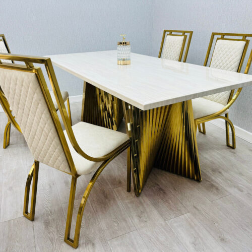 Ravello 160cm Cream & Gold Marble Dining Table product image 3