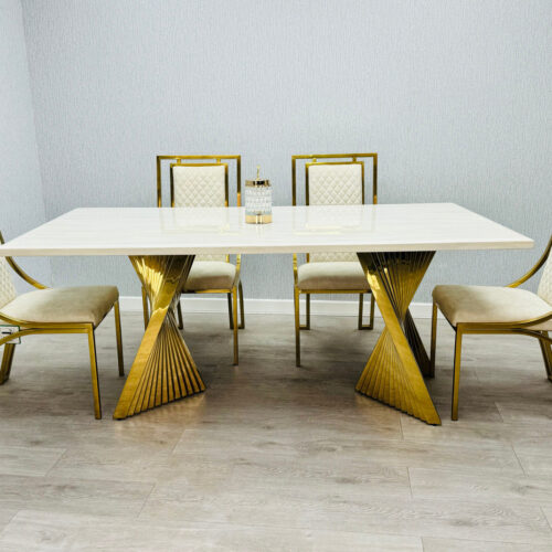 Ravello 160cm Cream & Gold Marble Dining Table product image 7