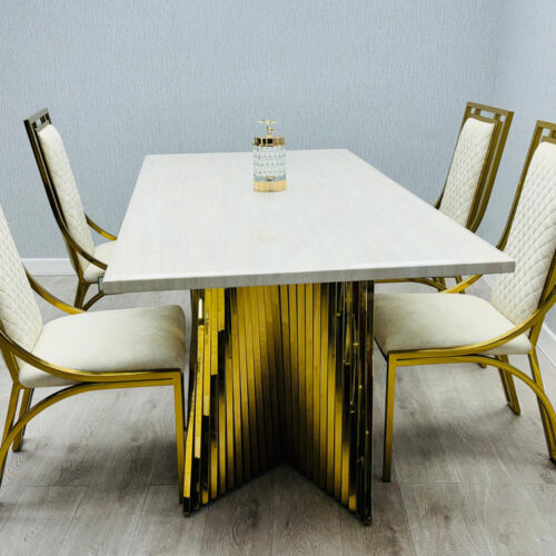 Ravello 160cm Cream & Gold Marble Dining Table product image 6