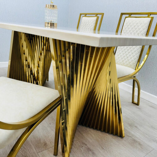 Ravello 160cm Cream & Gold Marble Dining Table product image 8