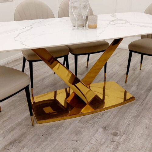 Valeo Gold 1.8m Dining Table with Polar White Sintered Stone Top detail image