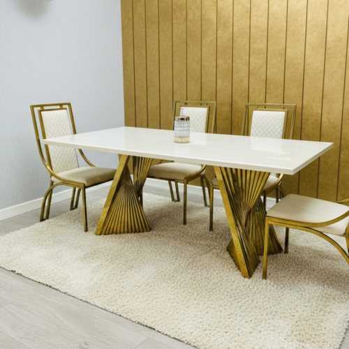 Ravello 160cm Cream & Gold Marble Dining Table featured image