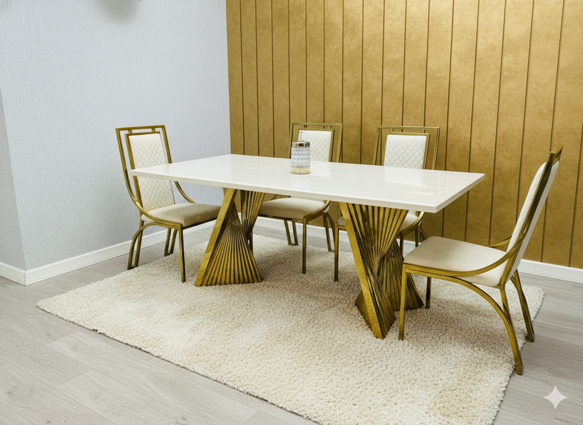Ravello 160cm Cream & Gold Marble Dining Table featured image