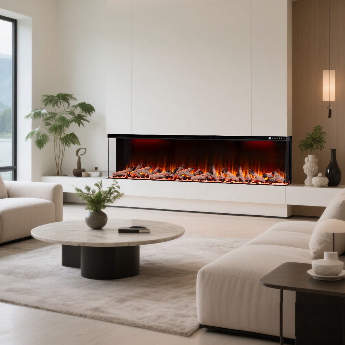 Maison 3 Sided Glass 80 Inch Electric Fireplace – Black
