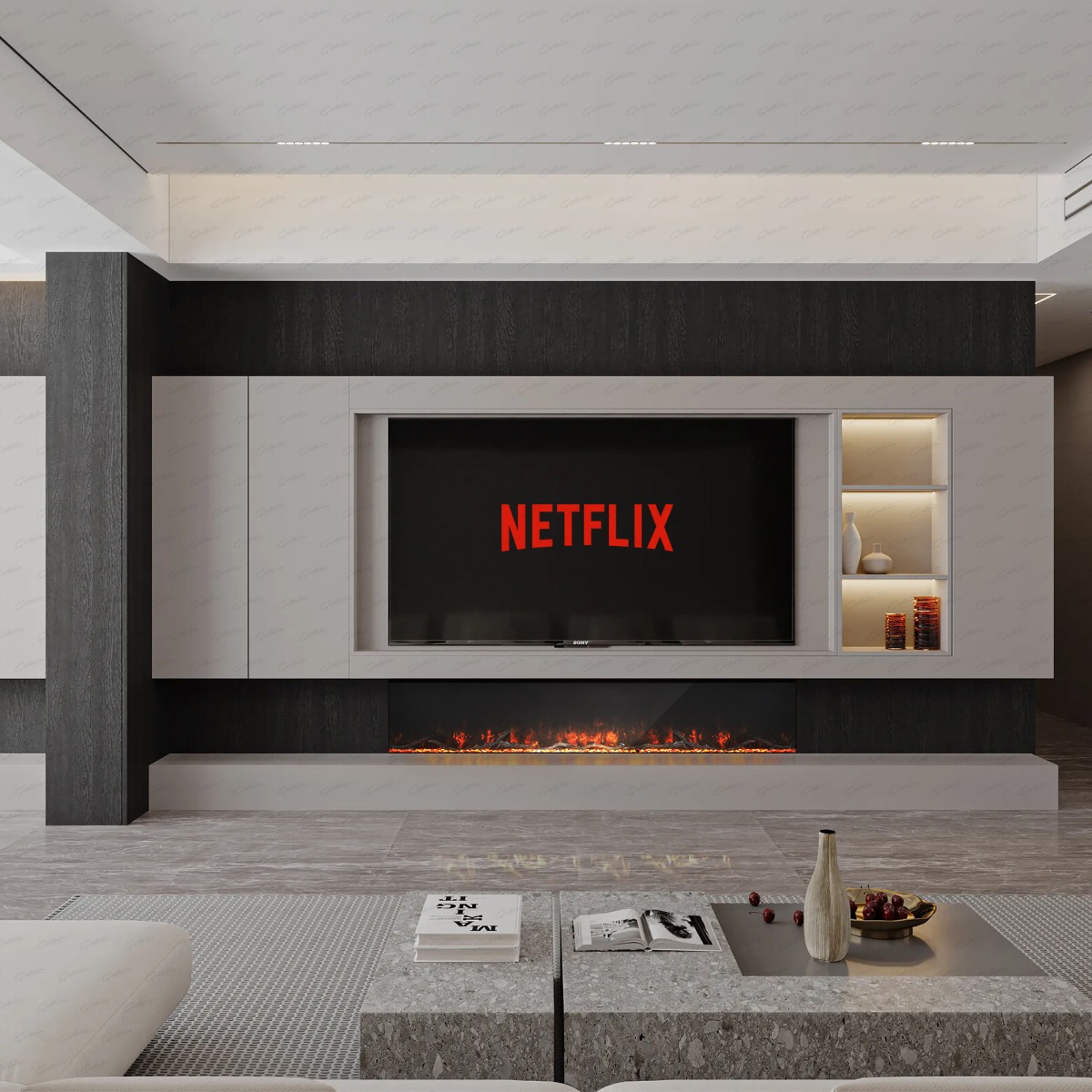 Clarendon Borderless Glass Fire 60 Inch Electric Fireplace – Black