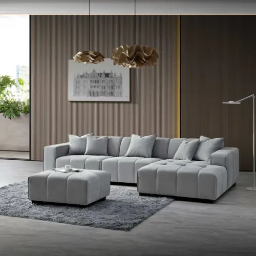 Leonard Boucle Corner Sofa in Cloudy Grey - Right