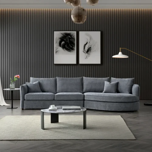 Rubin Corner Chaise in Charcoal Boucle