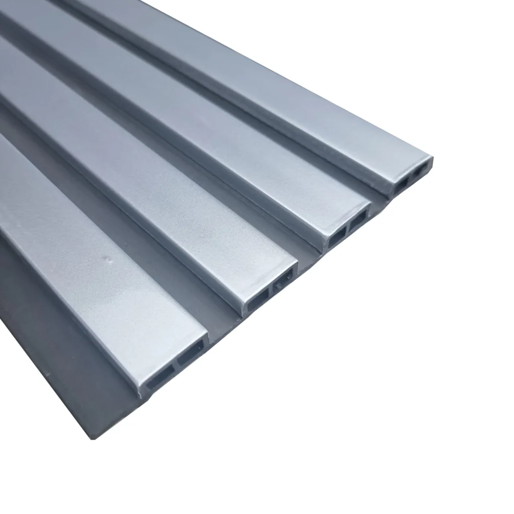 Waterproof WPC Wood Effect Slatted Wall Panel – Chrome – 235cm x 15cm (14 pack)