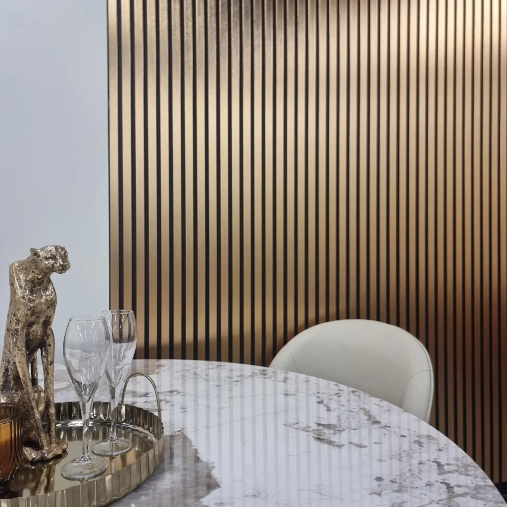 Waterproof WPC Wood Effect Slatted Wall Panel – Gold – 235cm x 15cm (14 pack)