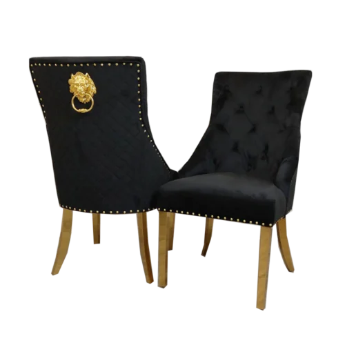 Bentley Gold Dining Chair In Black Velvet
