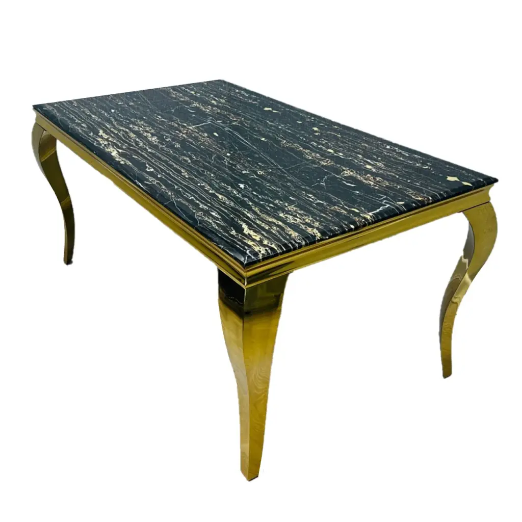 Louis Black & Gold Marble Effect Dining Table with Gold Legs