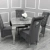 Louis 100cm Square White Marble Dining Table + Lucy Grey Lion Knocker Plush Velvet Chairs