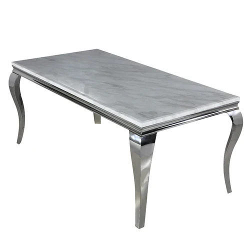 Louis Light Grey Marble Effect Dining Table with Chrome Legs