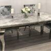 Louis 120cm Grey Marble Dining Table + Knightsbridge Dark Grey Knocker Plush Velvet Chairs