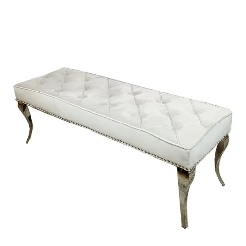 Louis Light Grey Plush Velvet 140cm Bench