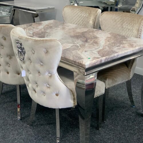 Louis Sand Beige Marble Effect Dining Table with Chrome Legs