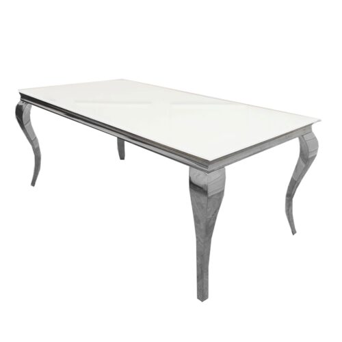 Featuring the louis dining table with a white glass table top