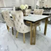 Sorrento 180cm Gold Dining Table with White Ceramic Marble Top + Cream/Gold Ring Knocker Velvet Chairs - Table only