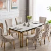 Sorrento 150cm Gold Dining Table with White Ceramic Marble Top + Cream/Gold Ring Knocker Velvet Chairs - Table only