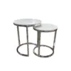 Cato Nest of 2 Tall Silver End Tables with Polar White Sintered Stone Top