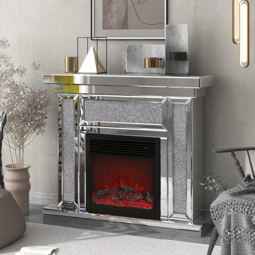 Faux Diamonds Mirrored Fireplace