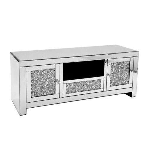 Crushed Diamond Mirrored TV Stand – Glamorous Glitz Unit Available In 2 Sizes