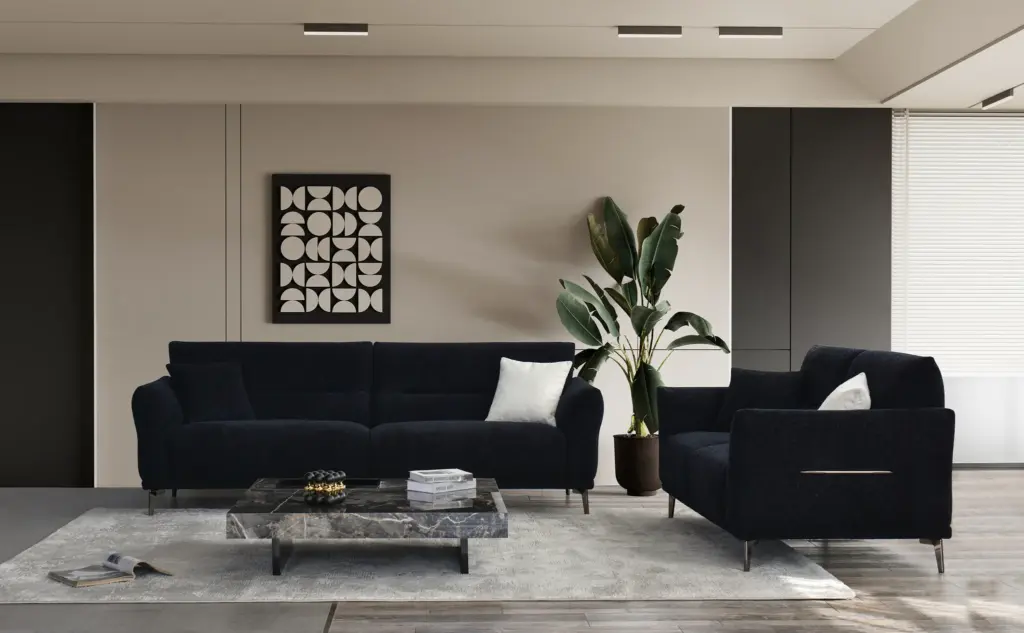 Albany Sofa range in black lux boucle fabric