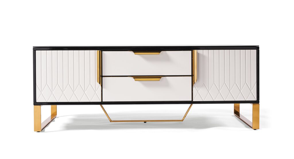 Amal Ribbed Coffee Table – White & Gold
