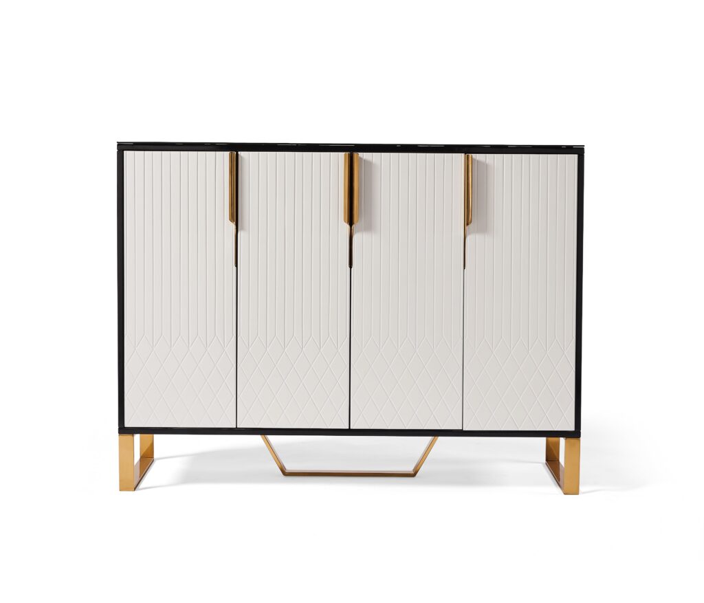 Amal Ribbed Sideboard – White & Gold