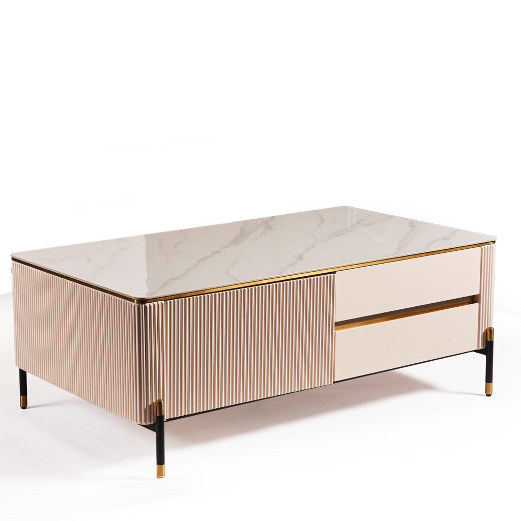 Bella Ribbed Coffee Table – White & Gold