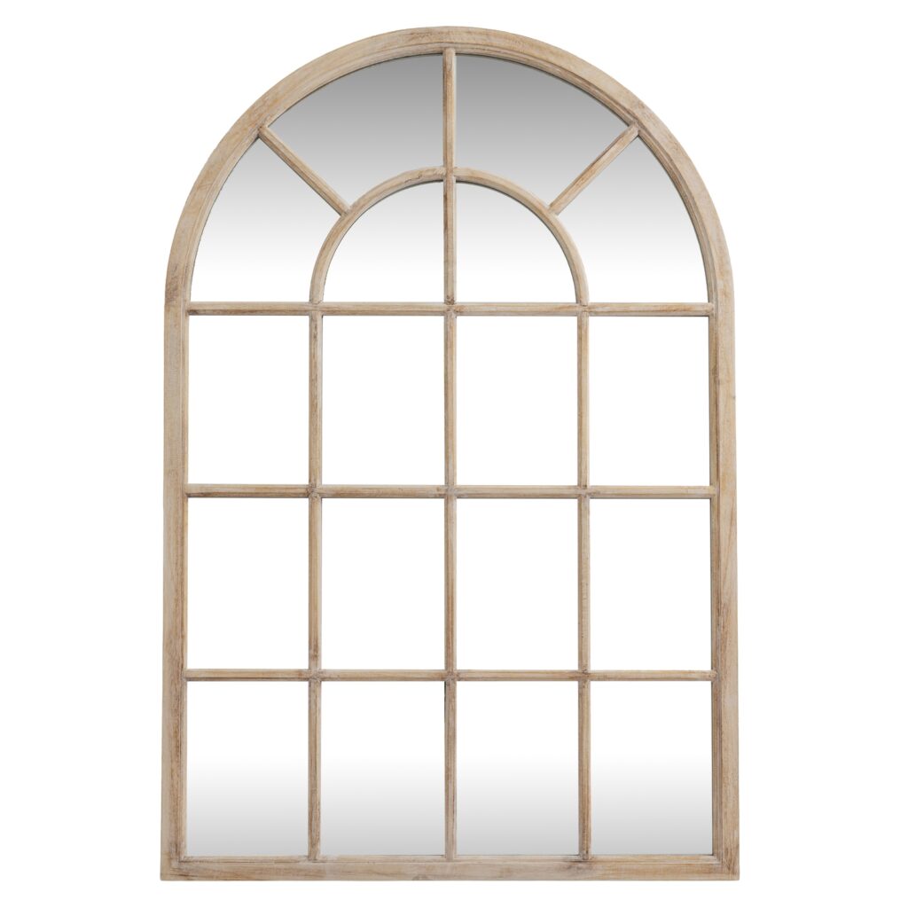 Washed Wood Arched Window Mirror