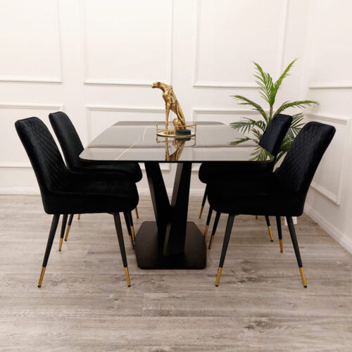 Apollo 1.6m Black Dining Table with Black Sintered Stone Top detail image