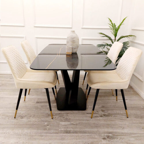 Apollo 1.6m Black Dining Table with Black Sintered Stone Top detail image