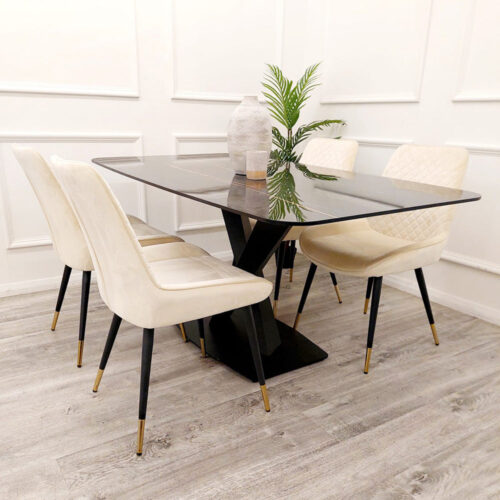 Apollo 1.6m Black Dining Table with Black Sintered Stone Top detail image