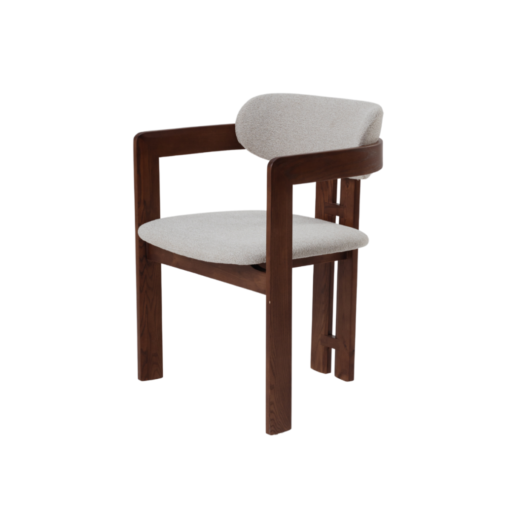 Clara Walnut Dining Chair in Oatmeal Boucle – Box of 2