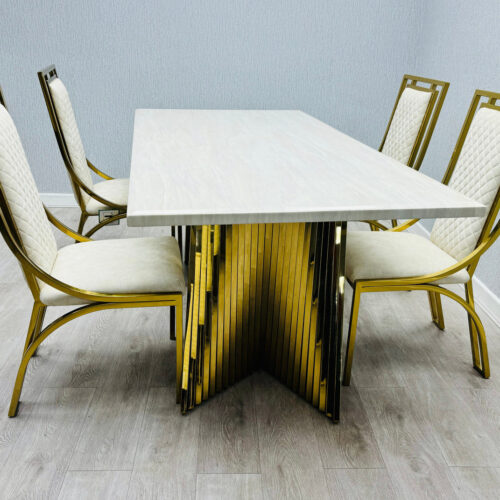 Ravello 160cm Cream & Gold Marble Dining Table product image 10