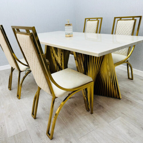 Ravello 160cm Cream & Gold Marble Dining Table product image 2