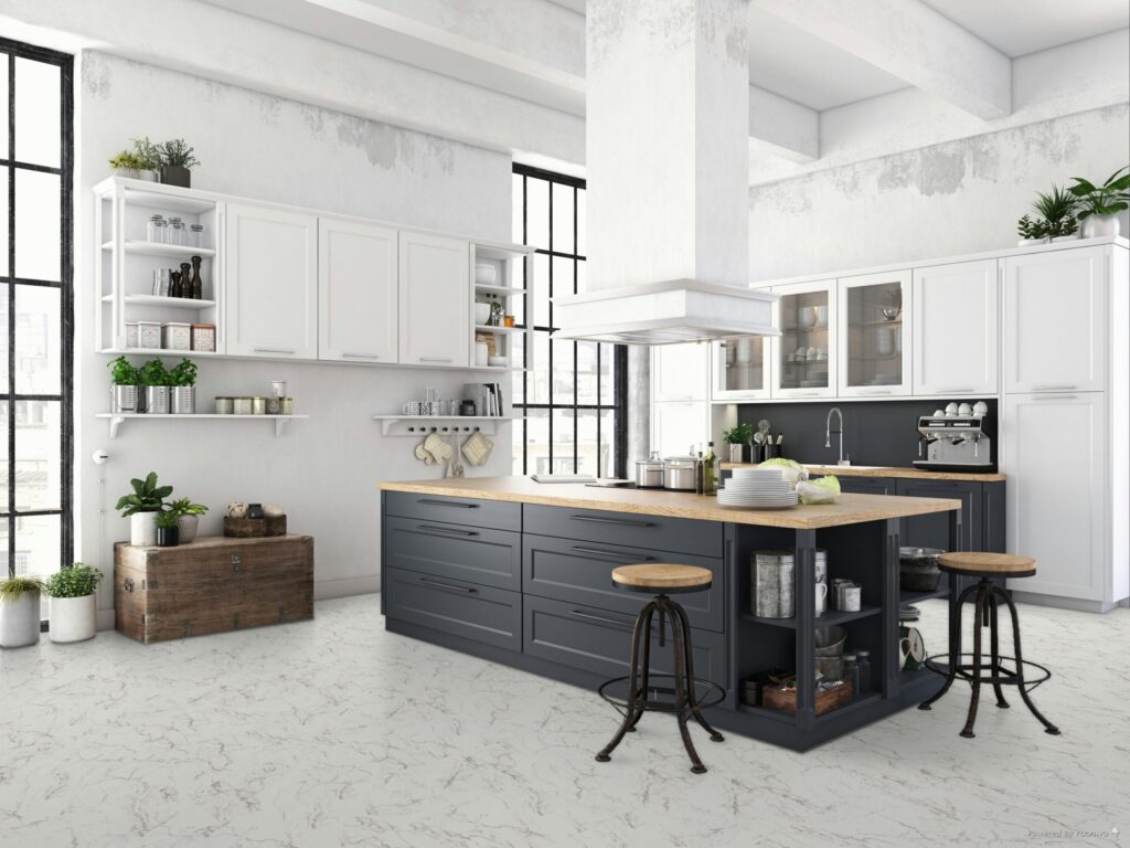 Falquon Carrara Marble 8mm Stone Effect Laminate Flooring (High Gloss)