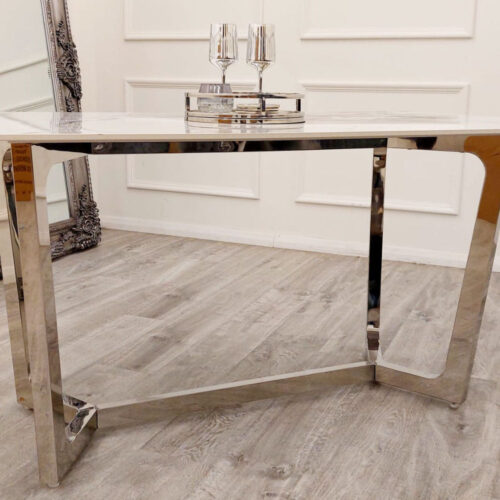 Lucien 1.6m Chrome Dining Table with Polar White Sintered Stone Top detail image