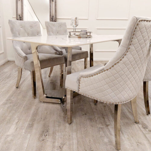 Lucien 1.6m Chrome Dining Table with Polar White Sintered Stone Top detail image