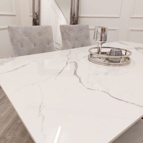 Lucien 1.6m Chrome Dining Table with Polar White Sintered Stone Top detail image
