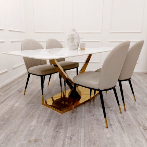 Valeo Gold 1.8m Dining Table with Polar White Sintered Stone Top detail image