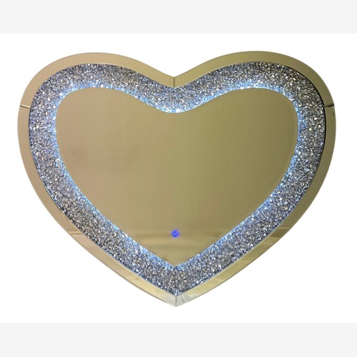 Heart mirror with crushed diamond border and LED