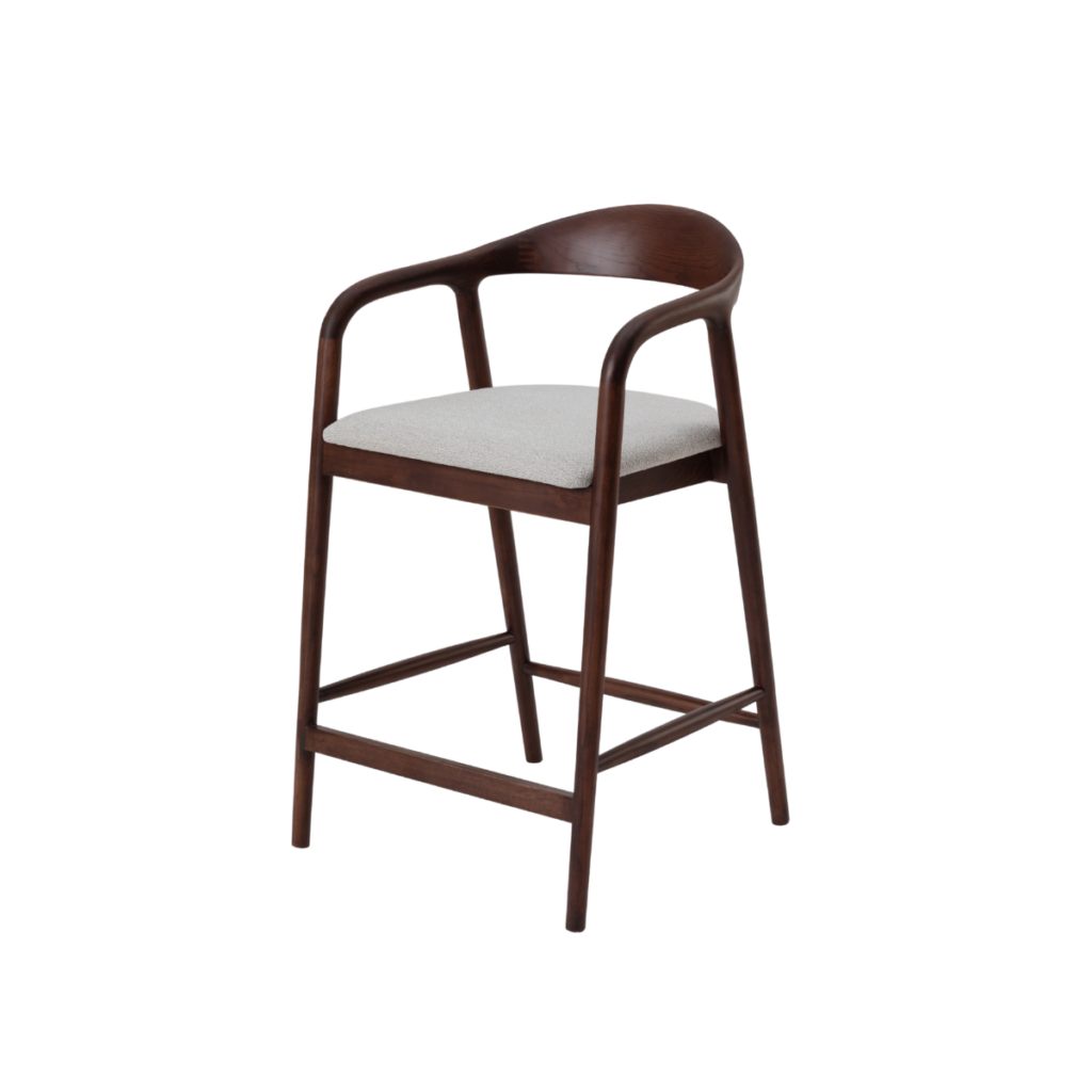 Tess Walnut Barstool in Oatmeal Boucle