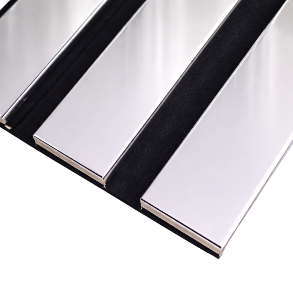 Acoustic Slatted Wall Panel – Luxe Finish – Chrome Metallic – 240cm x 60cm (Single Strip)