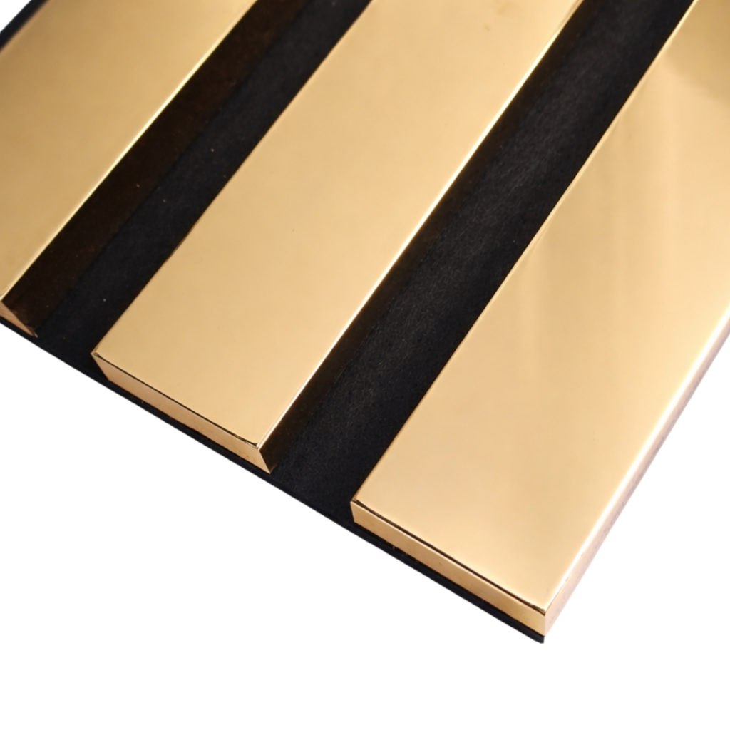 Acoustic Slatted Wall Panel – Luxe Finish – Gold Metallic – 240cm x 60cm (Single Strip)
